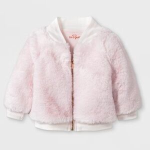 Cat & Jack PINK Faux FUR Bomber Jacket COAT 0-3 month